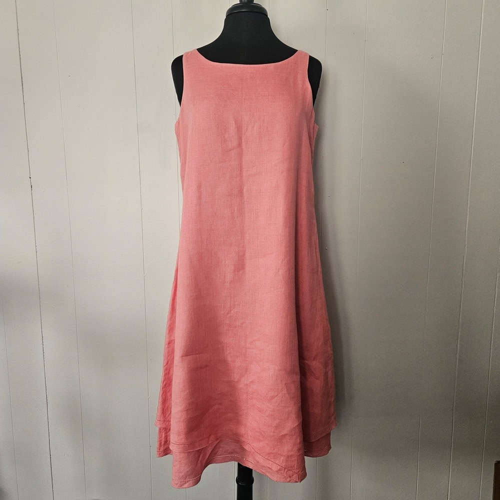 Eileen Fisher 100% Linen Dress Layered Lagenlook Sleeveless Size M Coastal